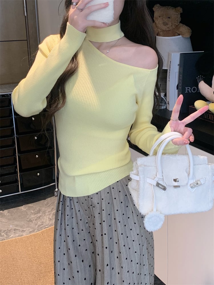 【tops】オフショルダーニットトップス　M28410