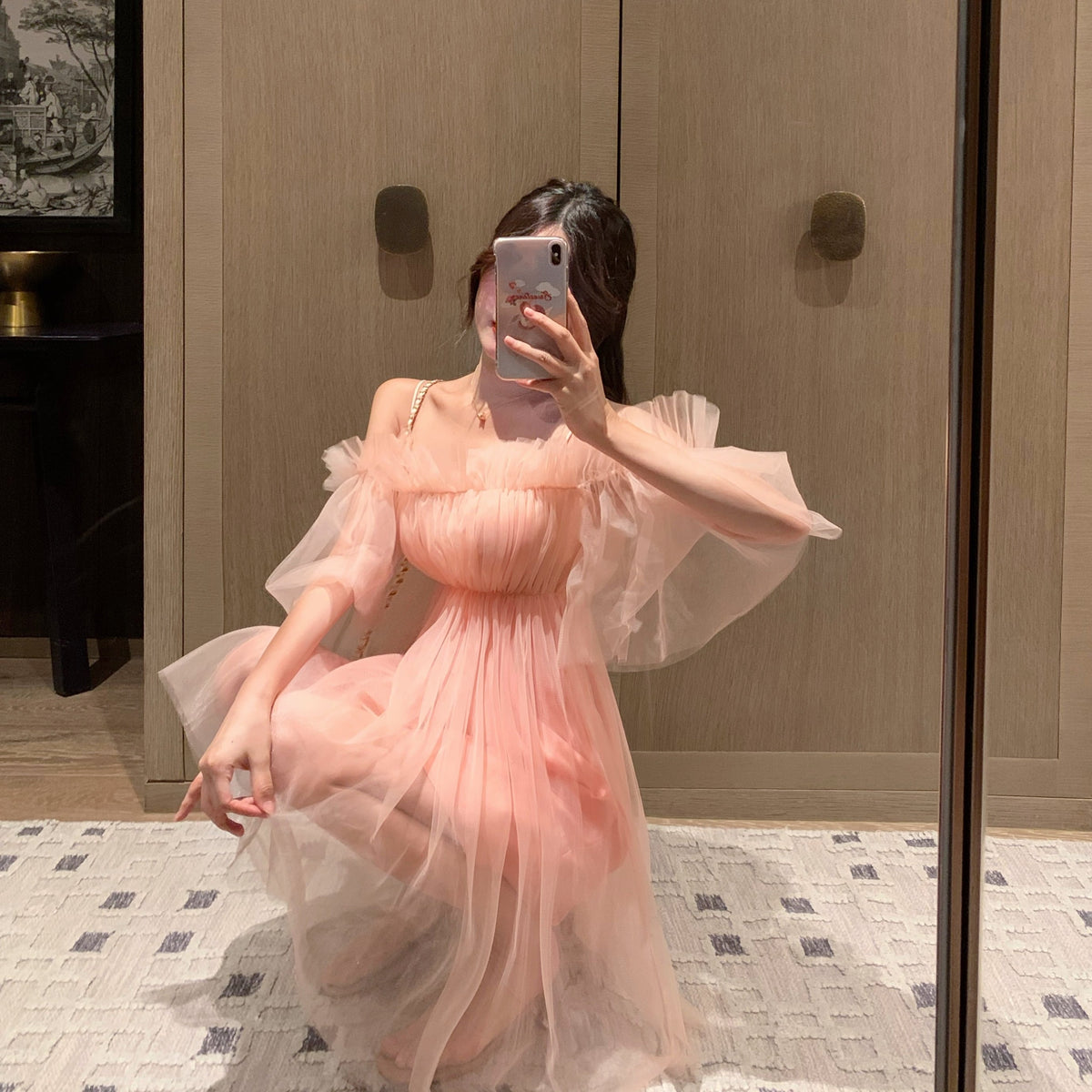 【dress】ギャザーオフショルチュールワンピース　N2666