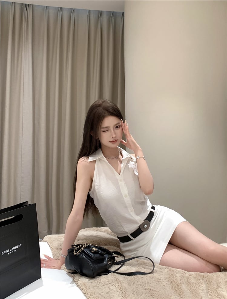【dress】ノースリーブワンピースベルト付き　M24176