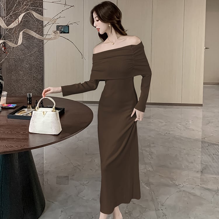 【dress】オフショルダーニットワンピース　M28026