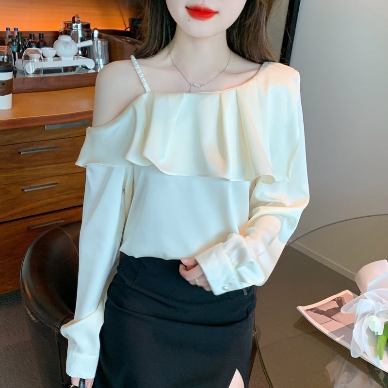 【tops】フリルオフショルダーシャツトップス　M25636