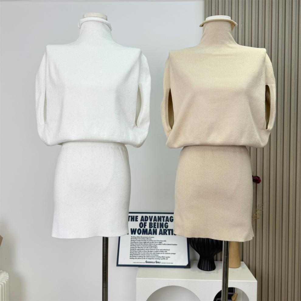 【dress】アームカバー付きニットケープワンピース　M28368