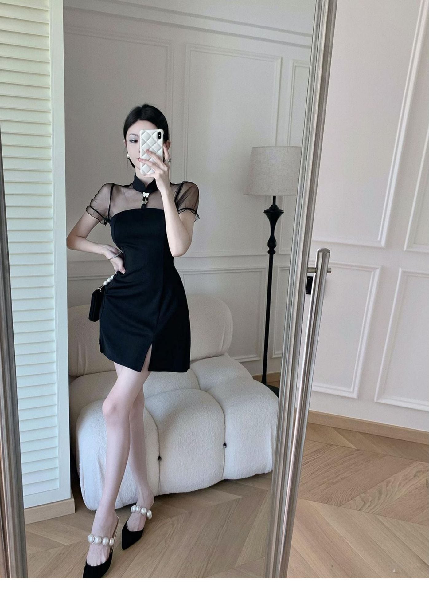 【dress】メッシュ切り替えスリットワンピース G21310