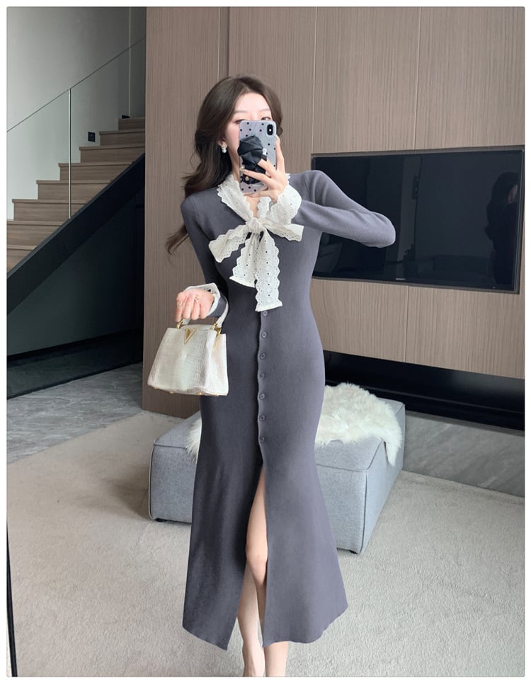 【dress】リボン付きニットワンピース　M27841