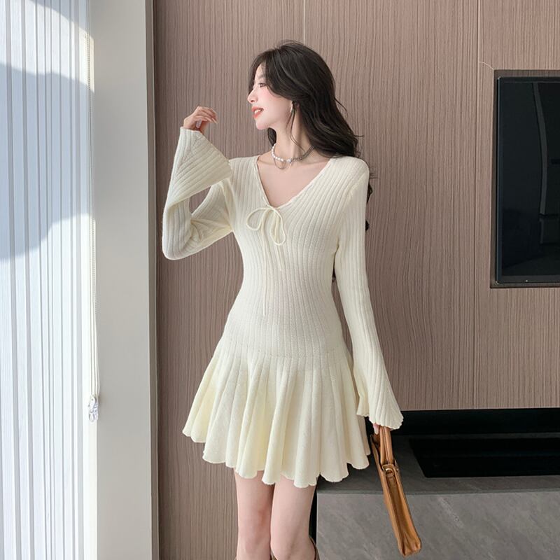 【dress】フレアニットワンピース Q6936