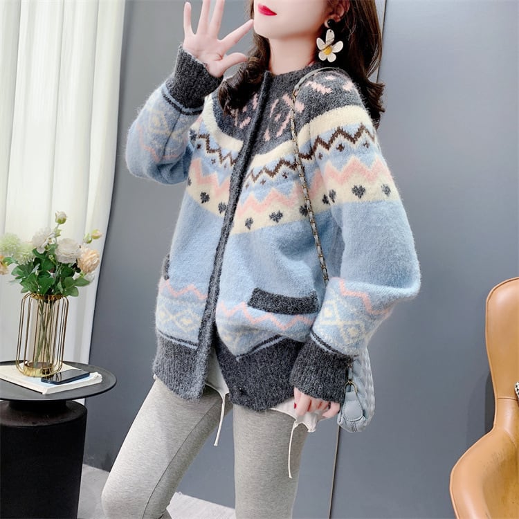【outer】ジャカードニットカーデ　M27643
