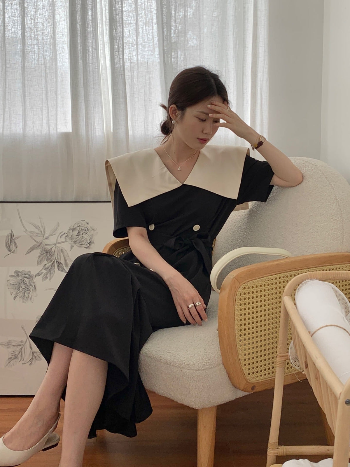【dress】フリルダブルボタンワンピース　M24745