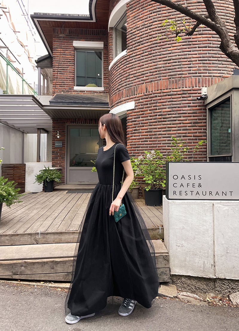 【dress】チュールドッキングワンピース　M24029