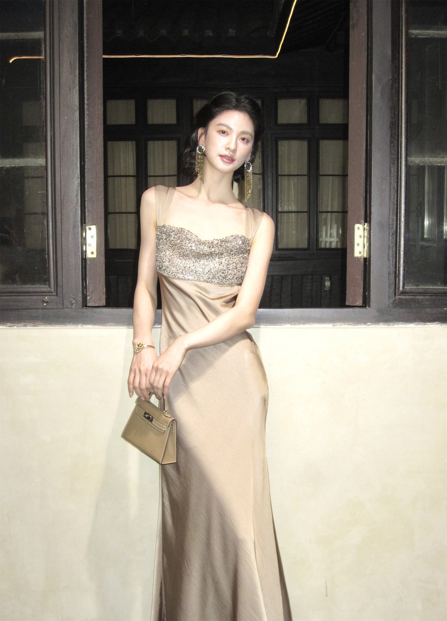 【dress】パールスパンコール付きキャミワンピース　N3527