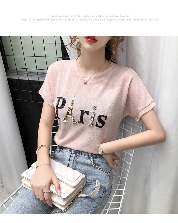 【tops】ラウンドネック半袖英字柄ファッションTシャツF0116