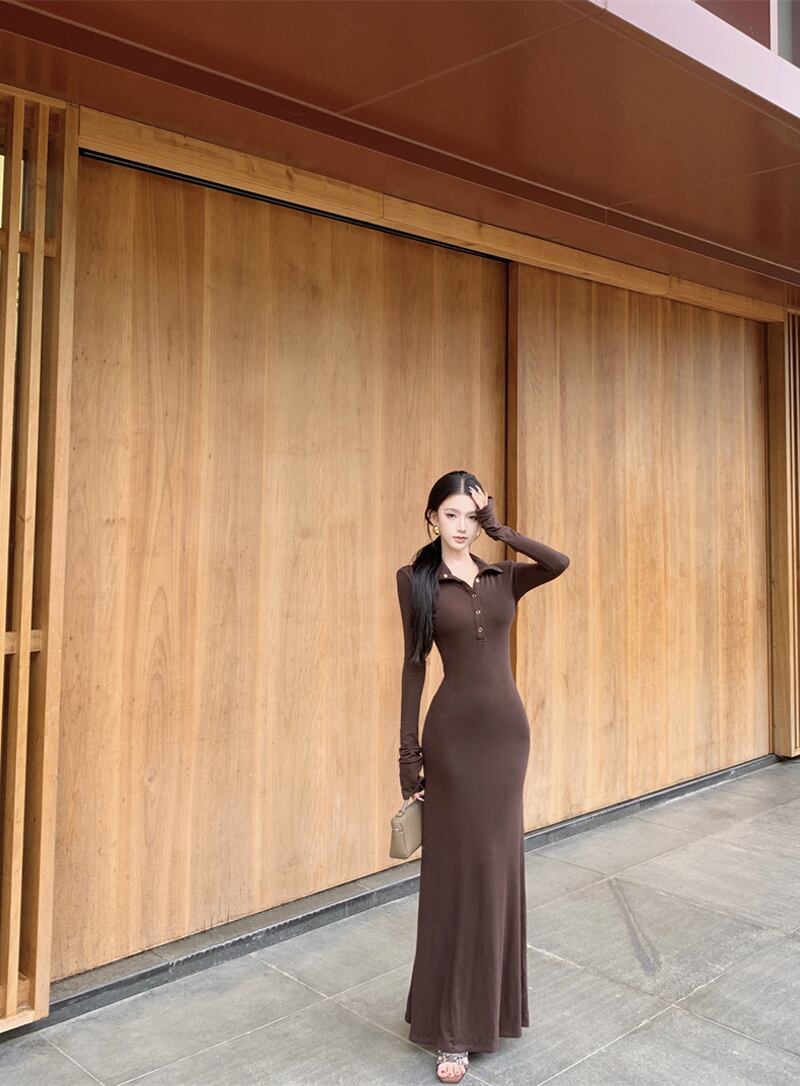【dress】ロングＶネックワンピース Q7114