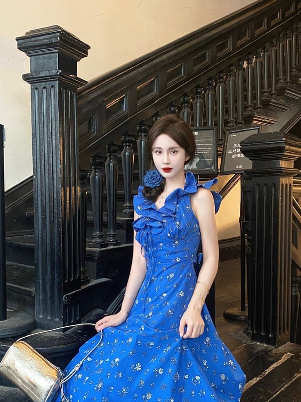 【dress】Vネック花柄海旅行ワンピース G21519