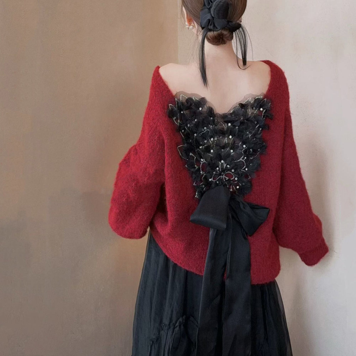 【tops】バックリボンニットトップス　N3505