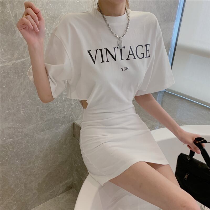 【dress】好感度UP!気質満点着痩せラウンドネックハイウエストワンピース G0744