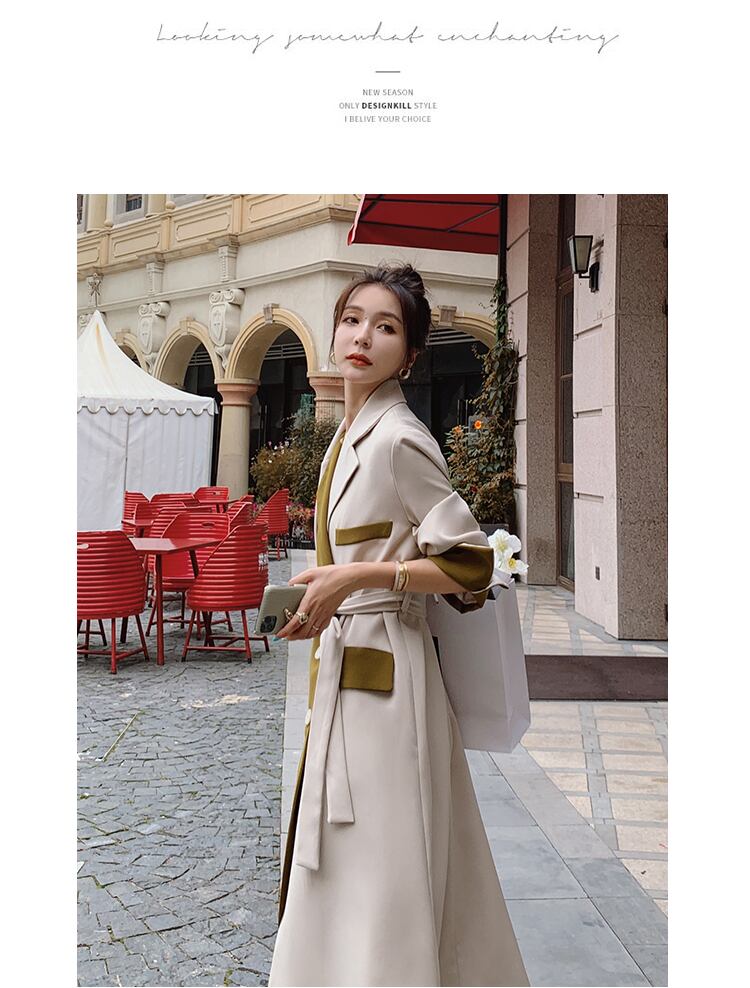 【outer】美人度アップ!ファッション魅力的上品な質感エレガントロング丈トレンチコート G2777