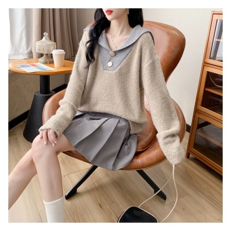 【tops】配色ニットセーター　M18490
