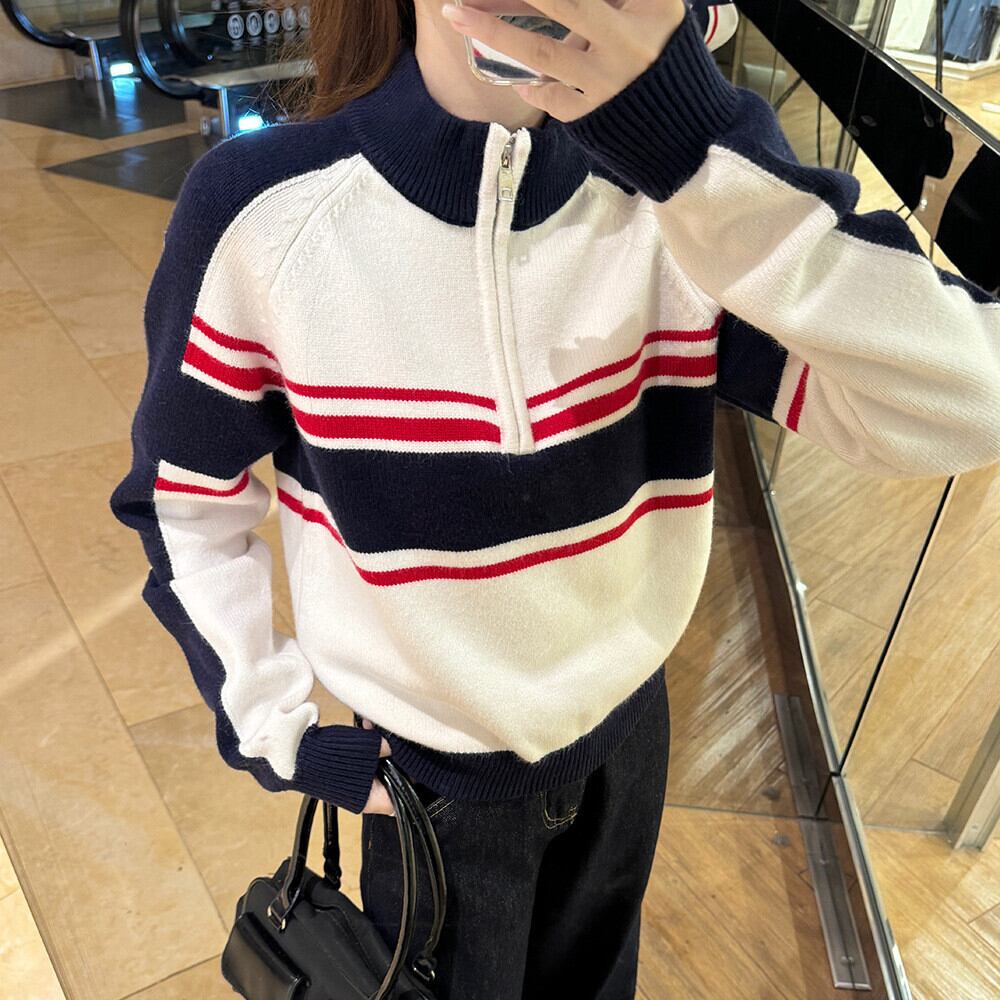 【tops】配色ニットトップス　M27196