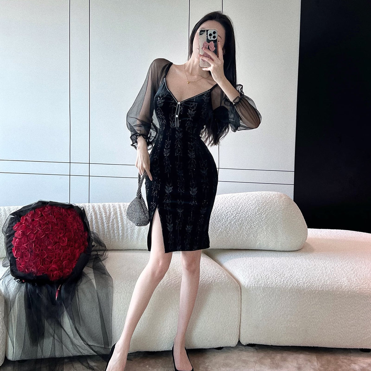 【dress】Vネックドッキングワンピース　M27071
