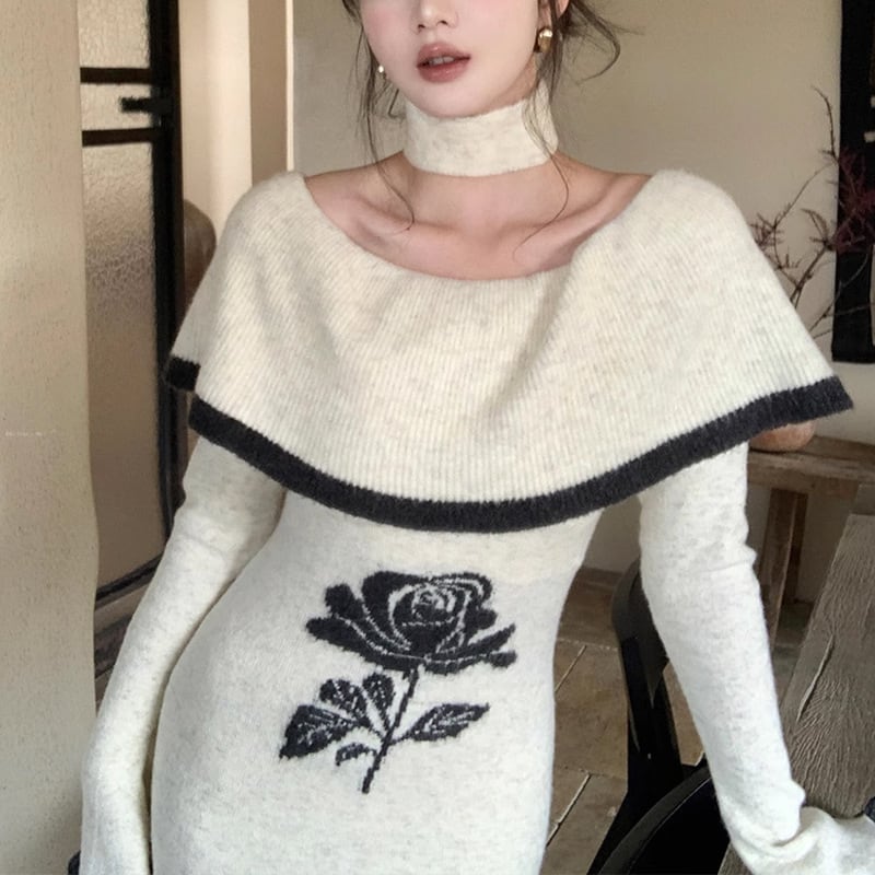 【dress】フレアスリーブニットワンピース　M28978