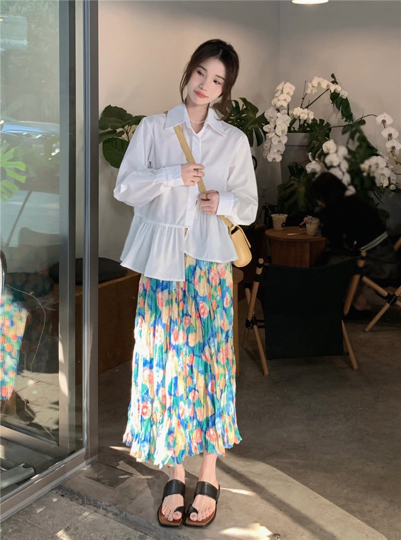 【set】シャツトップス×花柄スカートセット　M25761
