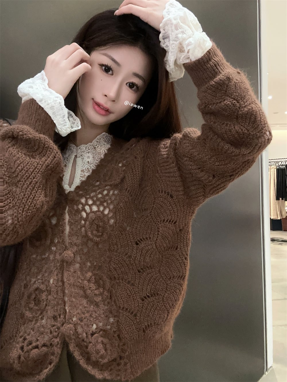 【set】カットワークトップス×ニットカーデセット　M27631