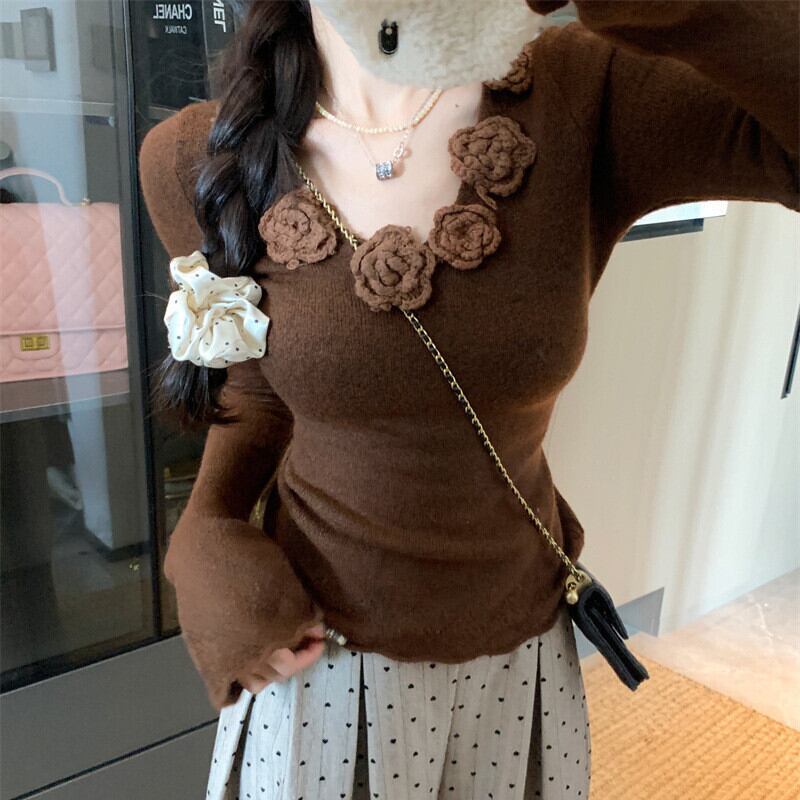 【tops】立体フラワーニットトップス　M28608
