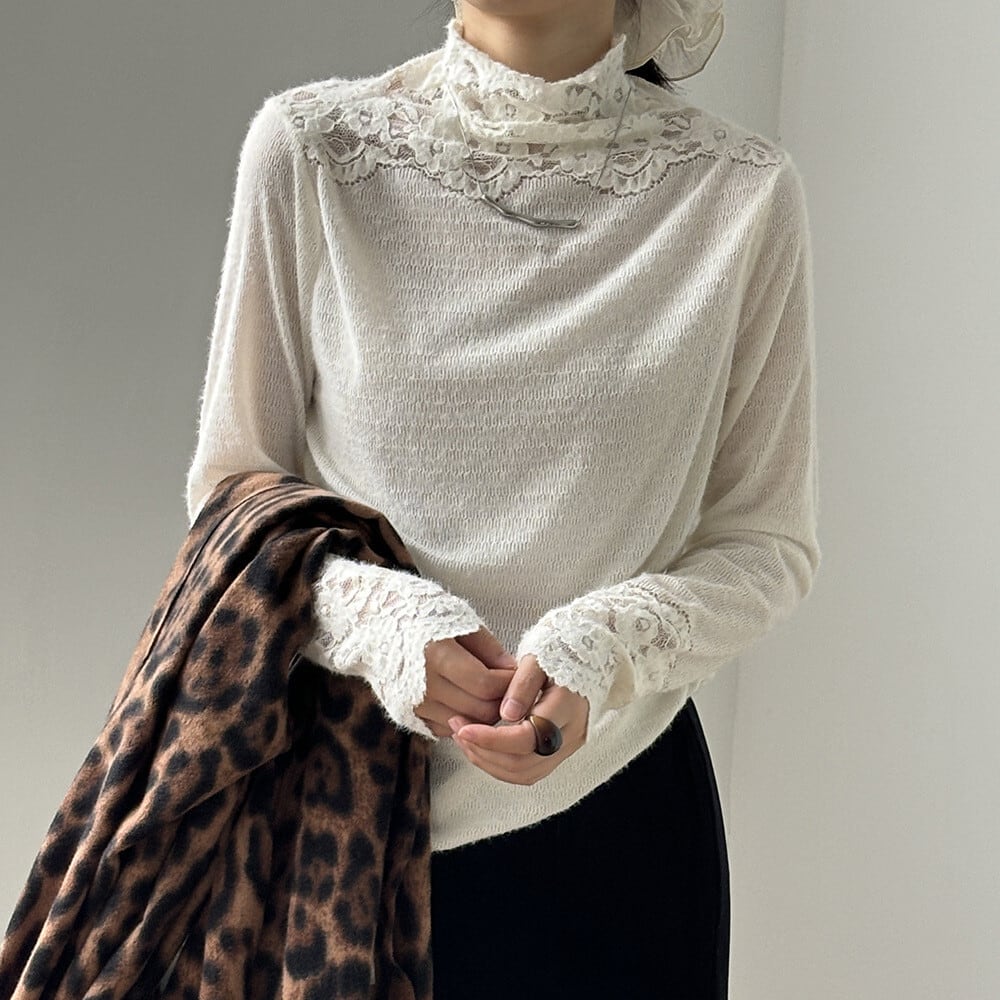 【tops】レースドッキングニットトップス　M28050