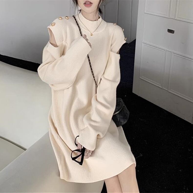 【dress】オフショルダーニットワンピース　M18697