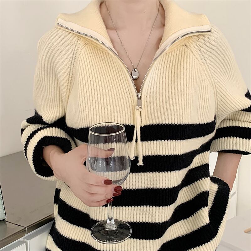 【tops】ボーダー柄ニットセーター　M26978