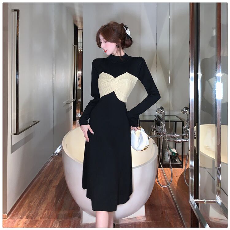 【dress】リボン切り替えニットワンピース　M28579