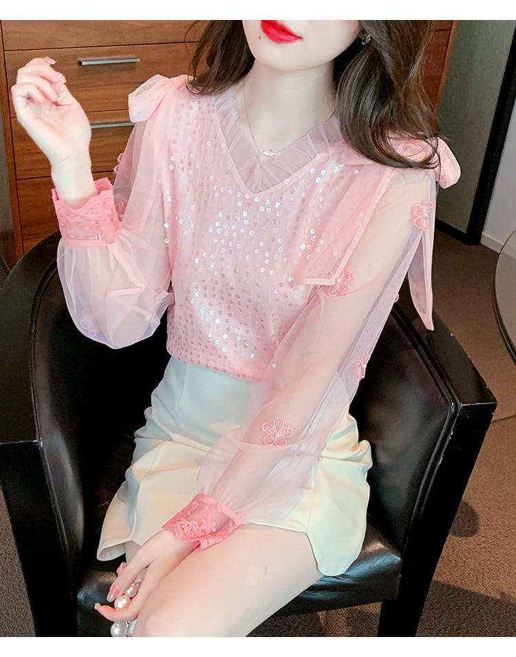 【tops】チュールコンビシャツトップス　M29227