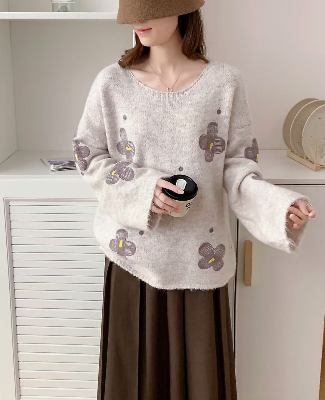 【tops】プリントニットセーター　M28628