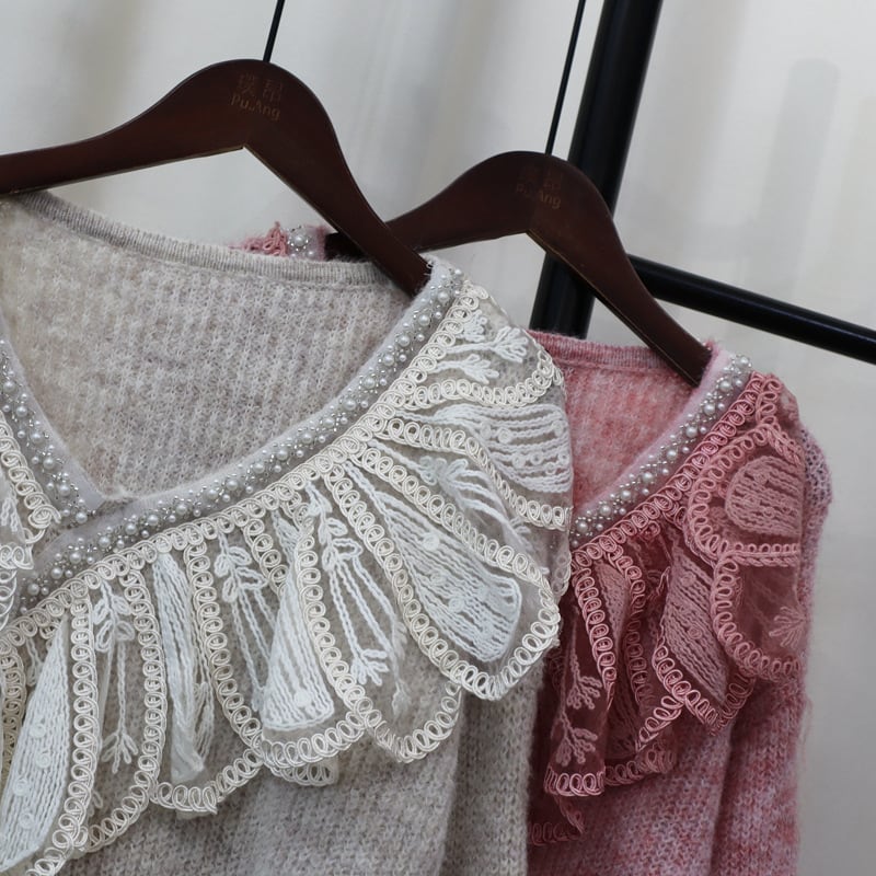 【tops】レース切り替えニットセーター　M26086