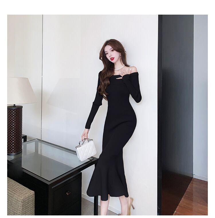 【dress】オフショルダーマーメイドニットワンピース　M17904