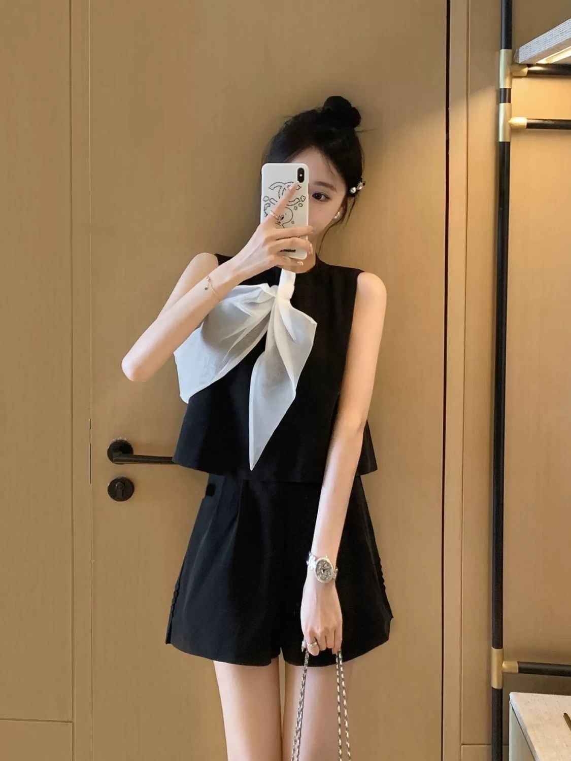 【set】ボウタイタンクトップ+ショートパンツ2点セットF7306