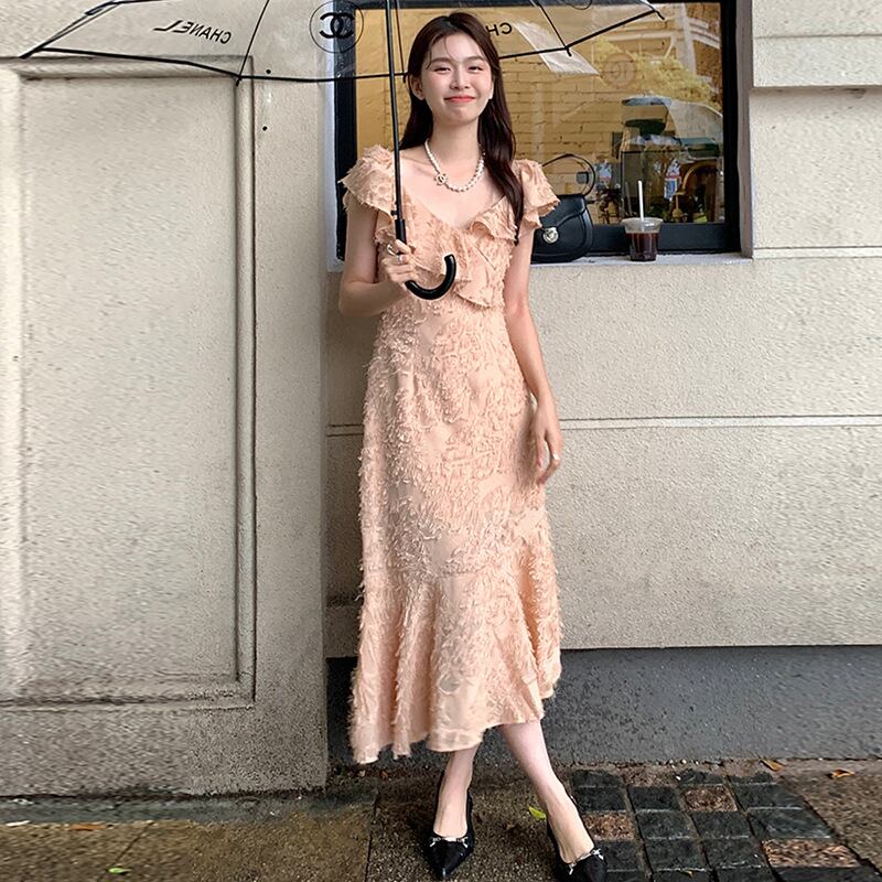 【dress】Vネックフリンジワンピース G20071