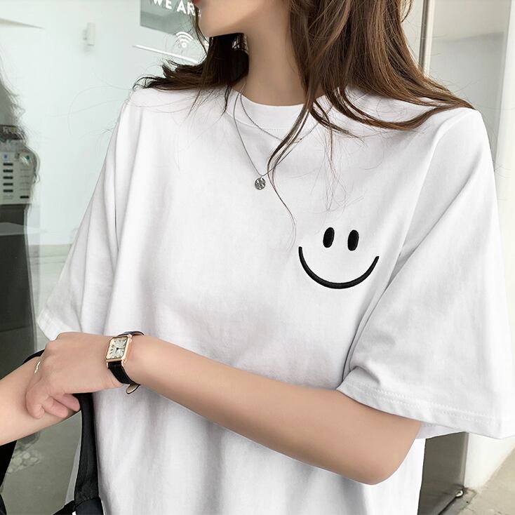 【tops】シンプルラウンドネック半袖Tシャツ
