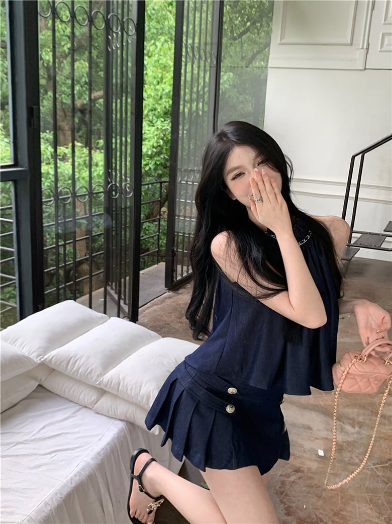 【set】デニムキャミソール+ギャザースカート２点セットG21347