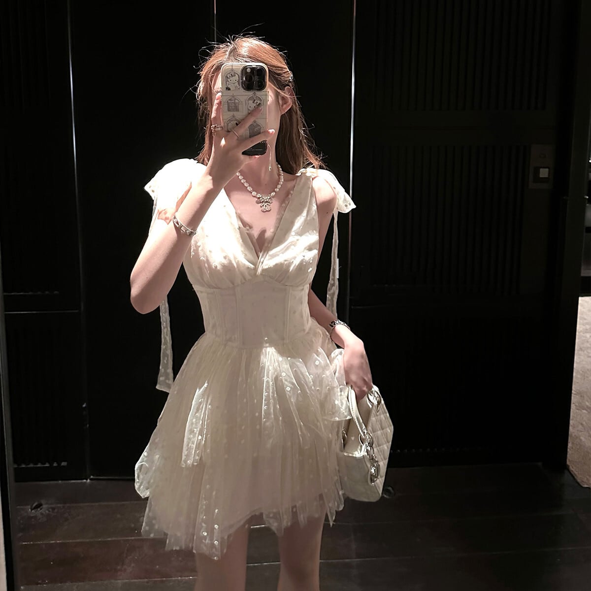 【dress】ショルダーリボンチュールワンピース　M31301