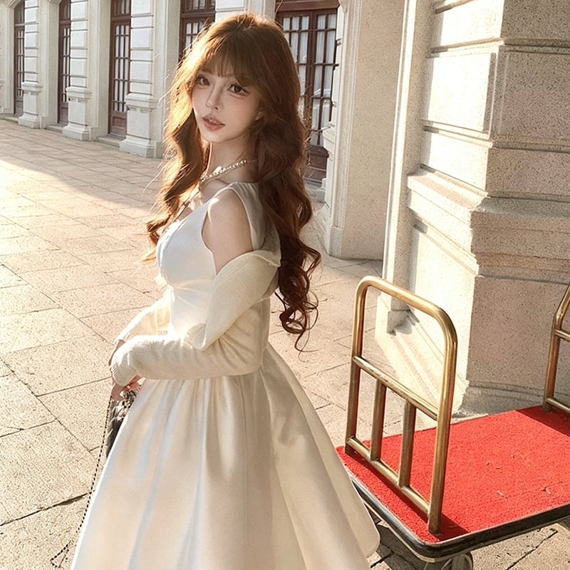 【dress】リボン付きノースリーブフレアワンピース Q7989