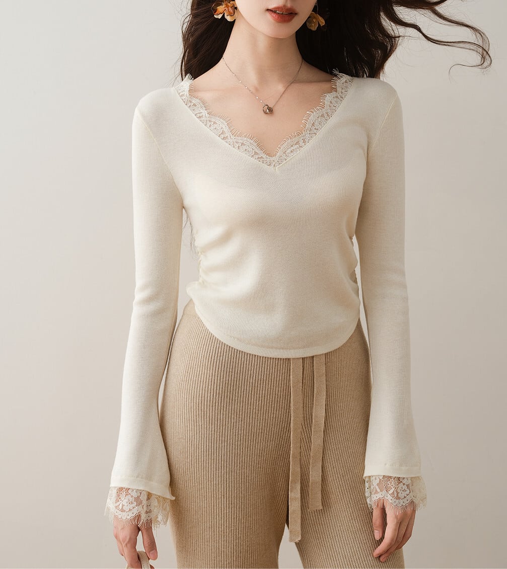 【tops】レースドッキングニットトップス N3427