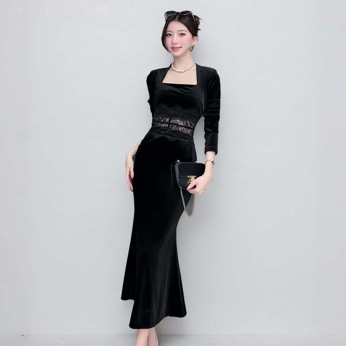【dress】レースドッキングマーメイドワンピース Q7287