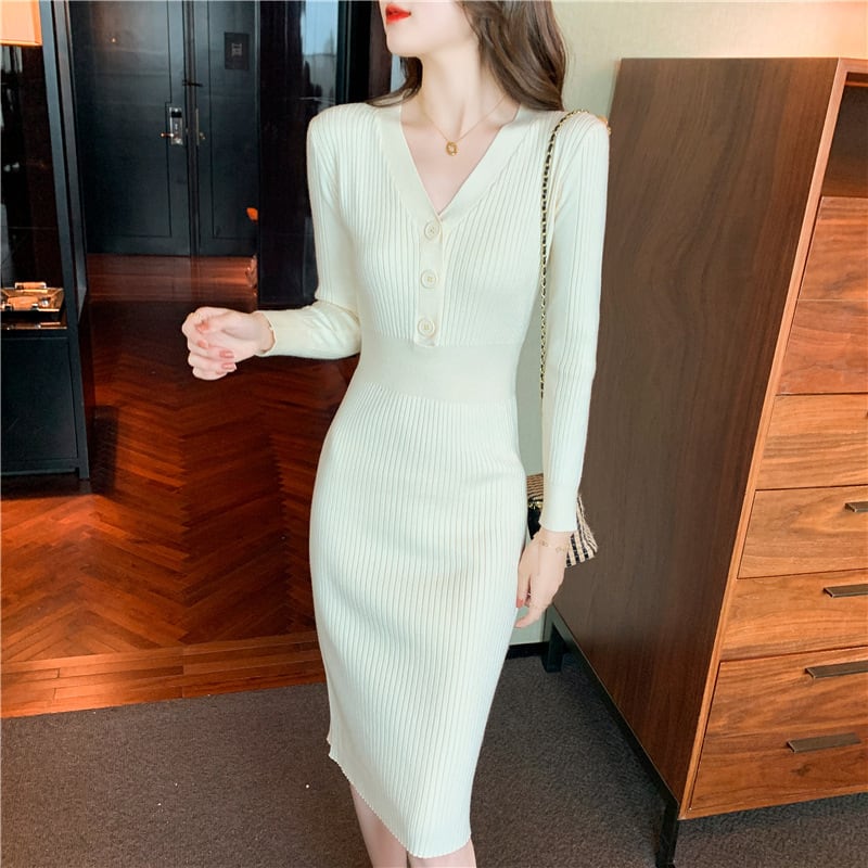 【dress】Vネックニットワンピース　M28210