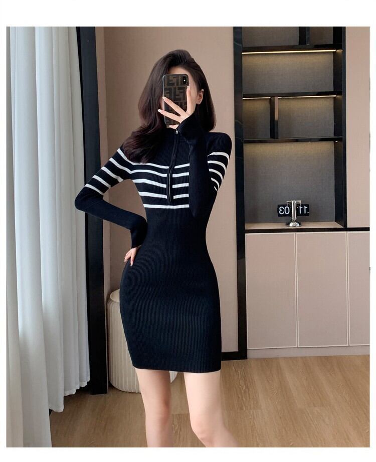 【dress】ファスナーニットワンピース　M18651