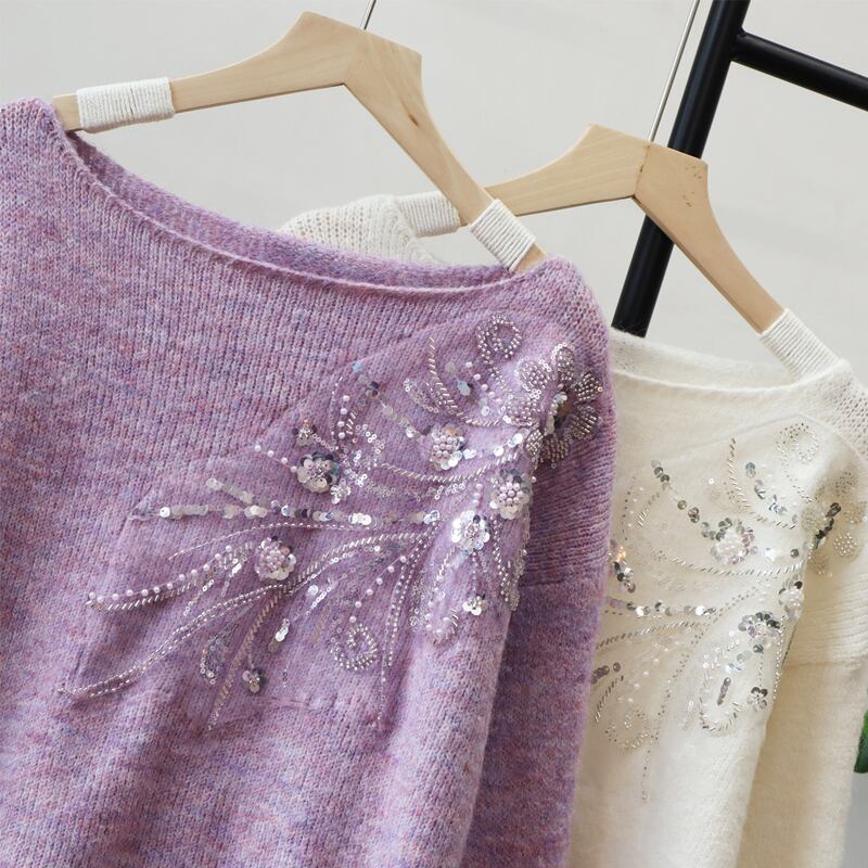 【tops】スパンコール付きニットトップス Q7194