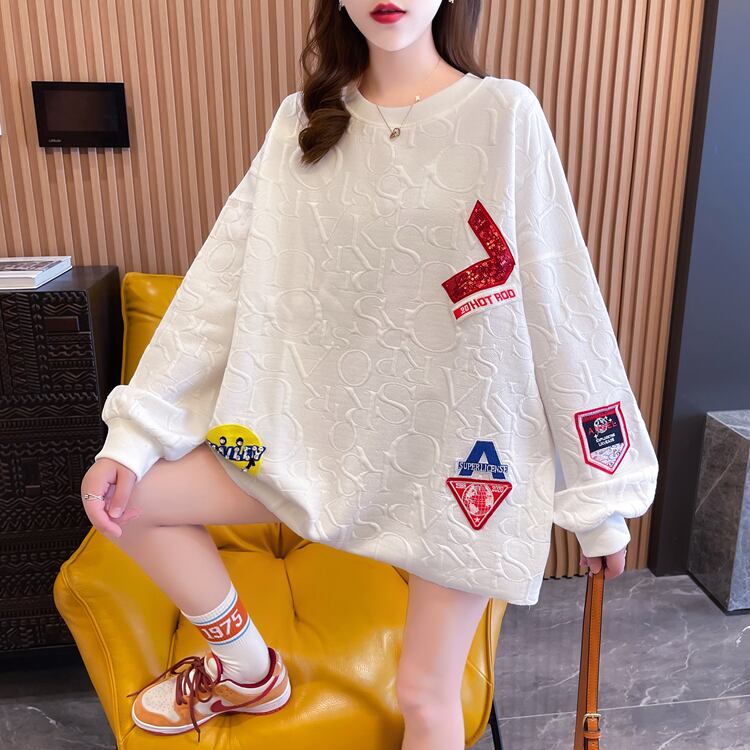 【tops】必ず目を引くラウンドネック個性派長袖配色ゆったりパーカーW0106