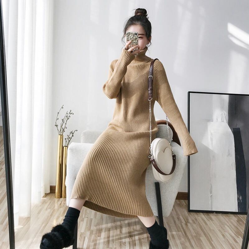 【dress】秋冬気質満点レトロフランス風着痩せハイネックニットワンピース G2598