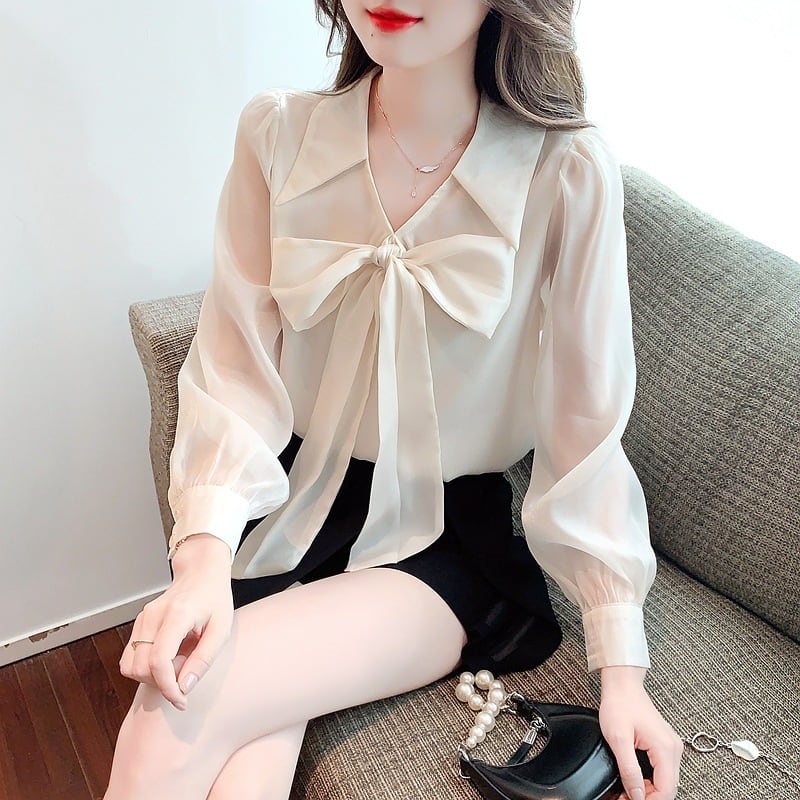 【tops】リボン付きシャツトップス　M25729