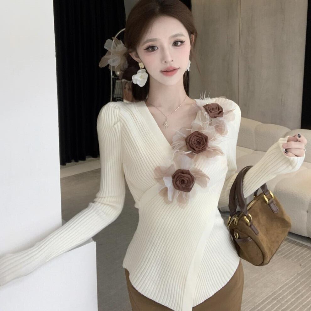 【tops】立体フラワークロスニットトップス　M29131