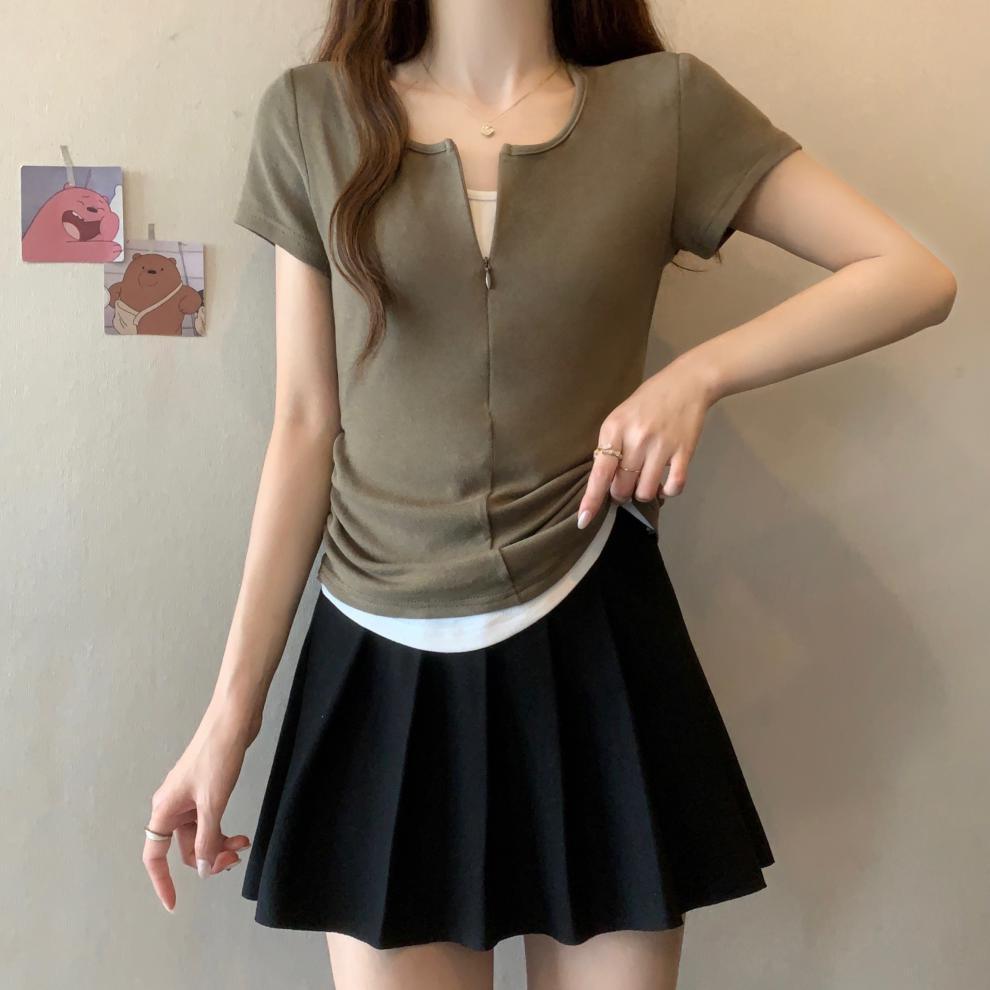 【tops】偽二つ切り替えTシャツG21042